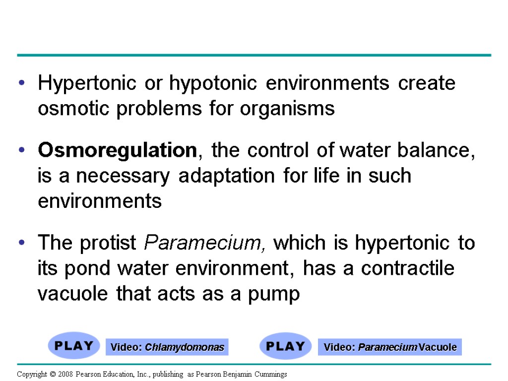 Hypertonic or hypotonic environments create osmotic problems for organisms Osmoregulation, the control of water